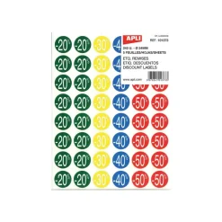 Apli Agipa - 240 Pastilles adhésives - étiquettes remise -20% à -50% - couleurs assorties