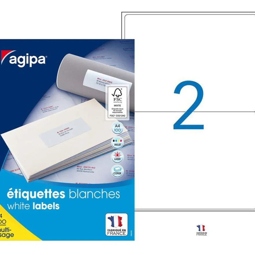 Apli Agipa - 200 Étiquettes adhésives blanches multi-usages - 199,6 x 144,5 mm - coins arrondis - réf 101310