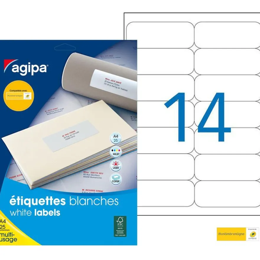 Apli Agipa - 350 Étiquettes adhésives blanches multi-usages - 99,1 x 38,1 mm - coins arrondis - réf 119611