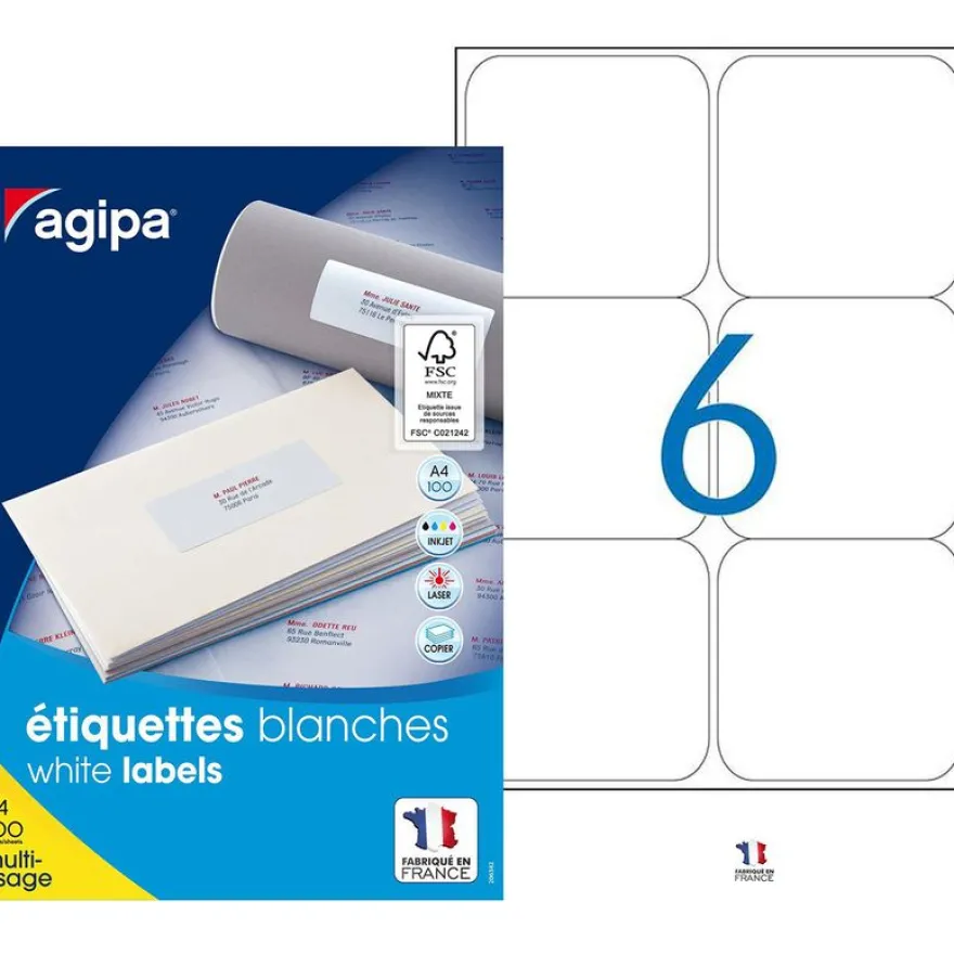 Apli Agipa - 600 Étiquettes adhésives blanches multi-usages - 99,1 x 93,1 mm - coins arrondis - réf 118988