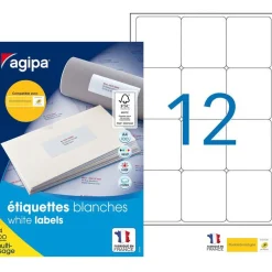 Apli Agipa - 1200 Étiquettes adhésives blanches multi-usages - 63,5 x 72 mm - coins arrondis - réf 100983
