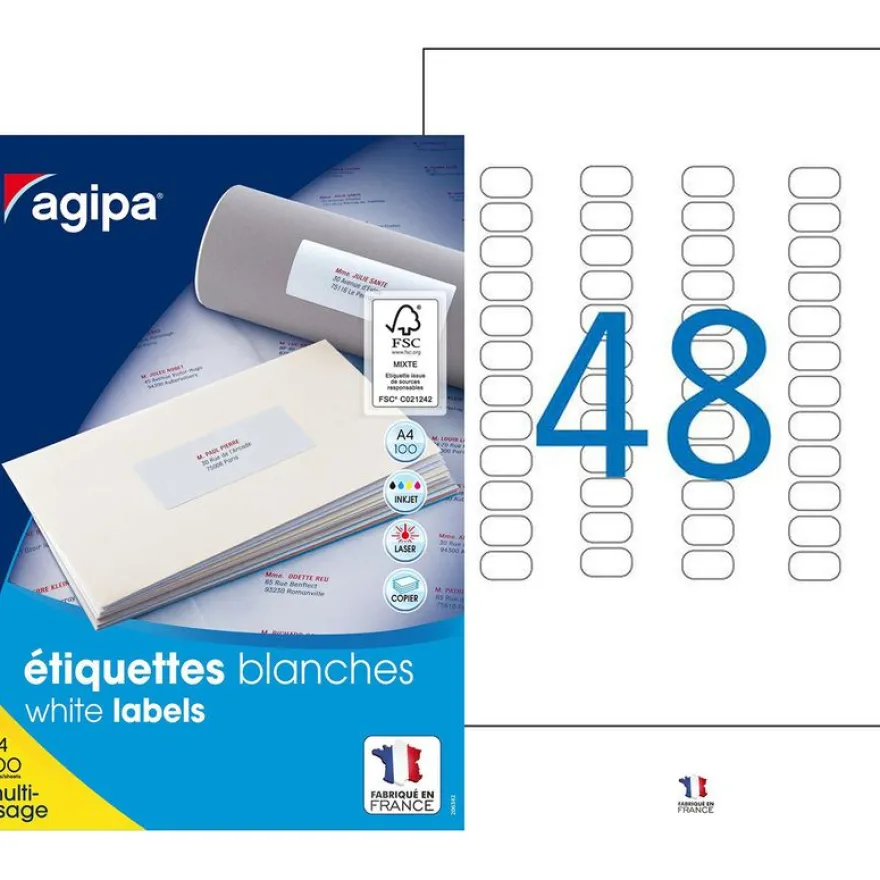 Apli Agipa - 4800 Étiquettes adhésives blanches multi-usages - 22 x 12,7 mm - coins arrondis - réf 102162