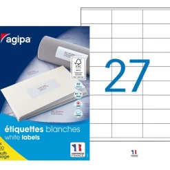 Apli Agipa - 2700 Étiquettes adhésives blanches multi-usages - 70 x 31 mm - coins droits - réf 119001