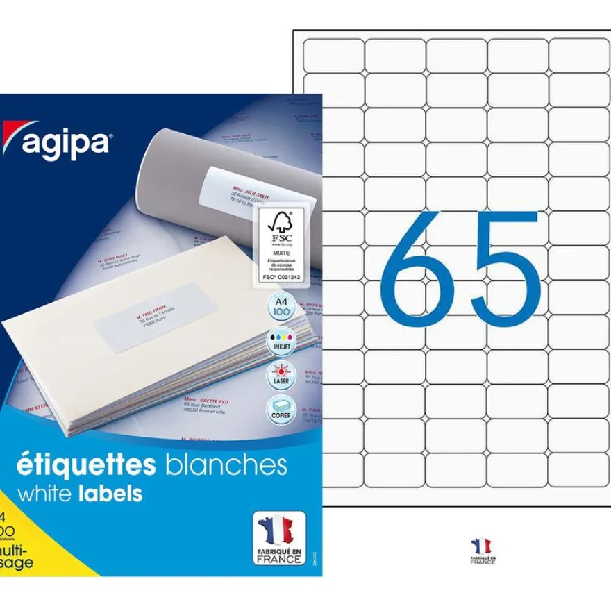 Apli Agipa - 6500 Étiquettes adhésives blanches multi-usages - 38,1 x 21,2 mm - coins arrondis - réf 102199