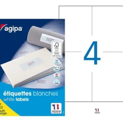 Apli Agipa - 400 Étiquettes adhésives blanches multi-usages - 105 x 148,5 mm - coins droits - réf 119014