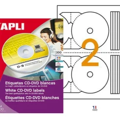 Apli Agipa - 200 Étiquettes adhésives CD/DVD blanches- Ø 117 mm - réf 119884