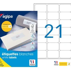 Apli Agipa - 2100 Étiquettes adhésives blanches multi-usages - 63,5 x 38,1 mm - coins arrondis - réf 118984