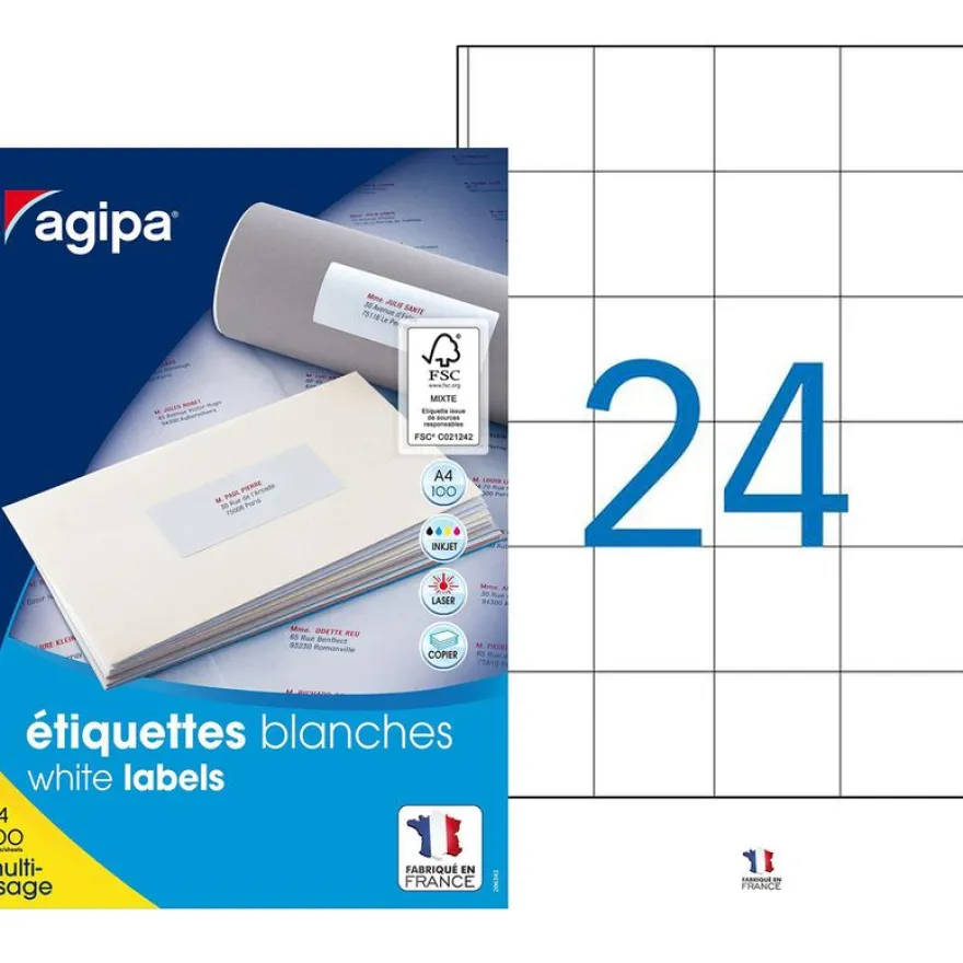 Apli Agipa - 2400 Étiquettes adhésives blanches multi-usages - 50 x 50 mm - coins droits - réf 102166