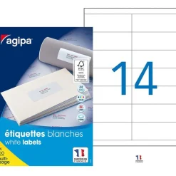Apli Agipa - 1400 Étiquettes adhésives blanches multi-usages - 105 x 39 mm - coins droits - réf 119002