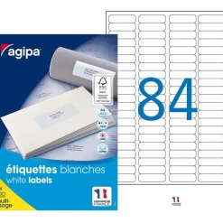 Apli Agipa - 8400 Étiquettes adhésives blanches multi-usages - 46 x 11,1 mm - coins arrondis - réf 102165