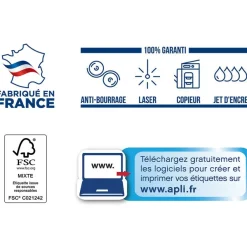 Apli Agipa - 1200 Étiquettes adhésives blanches multi-usages - 105 x 49,39 mm - coins droits - réf 101032