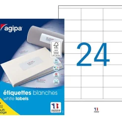 Apli Agipa - 2400 Étiquettes adhésives blanches multi-usages - 70 x 33,8 mm - coins droits - réf 118995