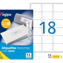 Apli Agipa - 1800 Étiquettes adhésives blanches multi-usages - 63,5 x 46,6 mm - coins arrondis - réf 100981