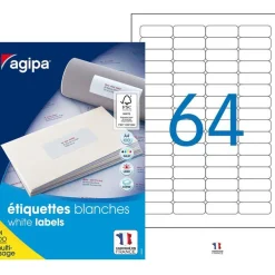 Apli Agipa - 6400 Étiquettes adhésives blanches multi-usages - 45,7 x 16,9 mm - coins arrondis - réf 102202