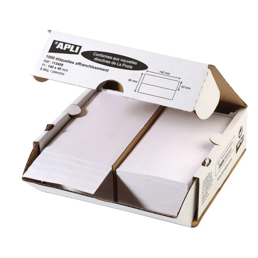 Apli Agipa - 1000 Étiquettes affranchissement blanches - 140 x 40 mm - coins droits - réf 115498