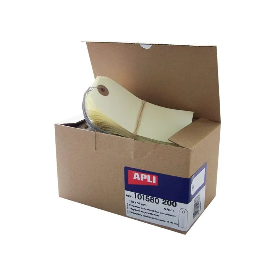 Apli Agipa - 200 Étiquettes américaines - 5,7 x 12 cm - coloris crème avec oeillet marron