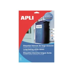 Apli Agipa - 20 Étiquettes blanches - A4 (210 x 297 mm) - résistantes aux intempéries