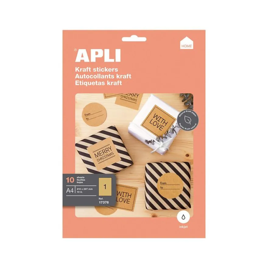 Apli Agipa - 10 Étiquettes kraft - A4 (210 x 297 mm) - réf 17376