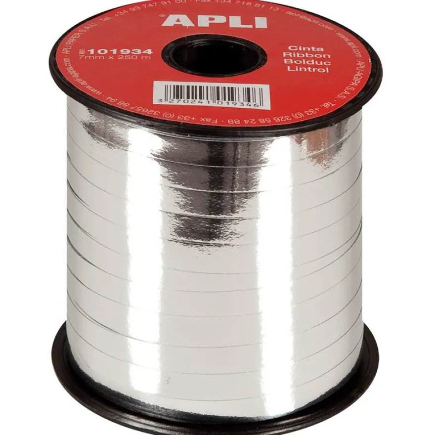 Apli Agipa - Bolduc métallisé - ruban d'emballage 7 mm x 250 m - argent