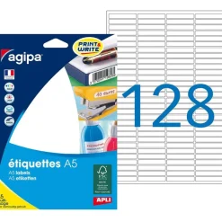 Apli Agipa - Etui A5 - 2048 Étiquettes blanches multi-usages - 6 x 33,5 mm - coins arrondis - réf 114089
