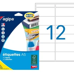 Apli Agipa - Etui A5 - 192 Étiquettes blanches multi-usages - 32 x 70 mm - coins arrondis - réf 114026