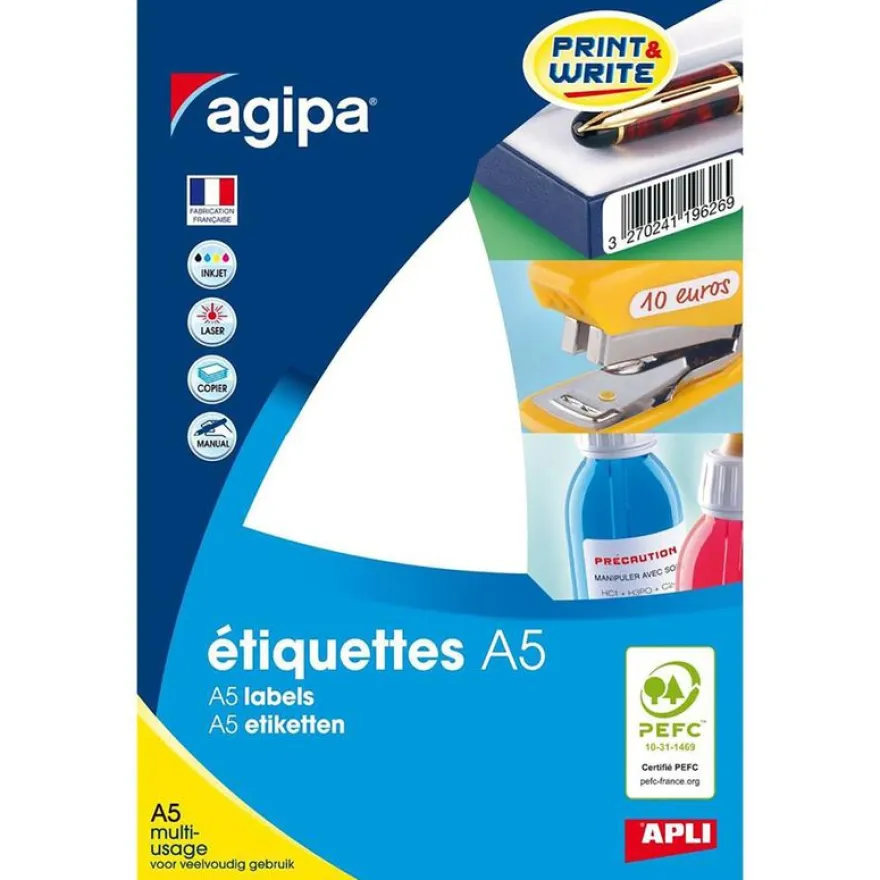 Apli Agipa - Etui A5 - 288 Étiquettes blanches multi-usages - 32 x 40 mm - coins arrondis - réf 114015
