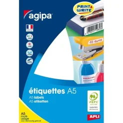 Apli Agipa - Etui A5 - 16 Étiquettes blanches multi-usages - 210 x 148 mm - coins droits - réf 100318