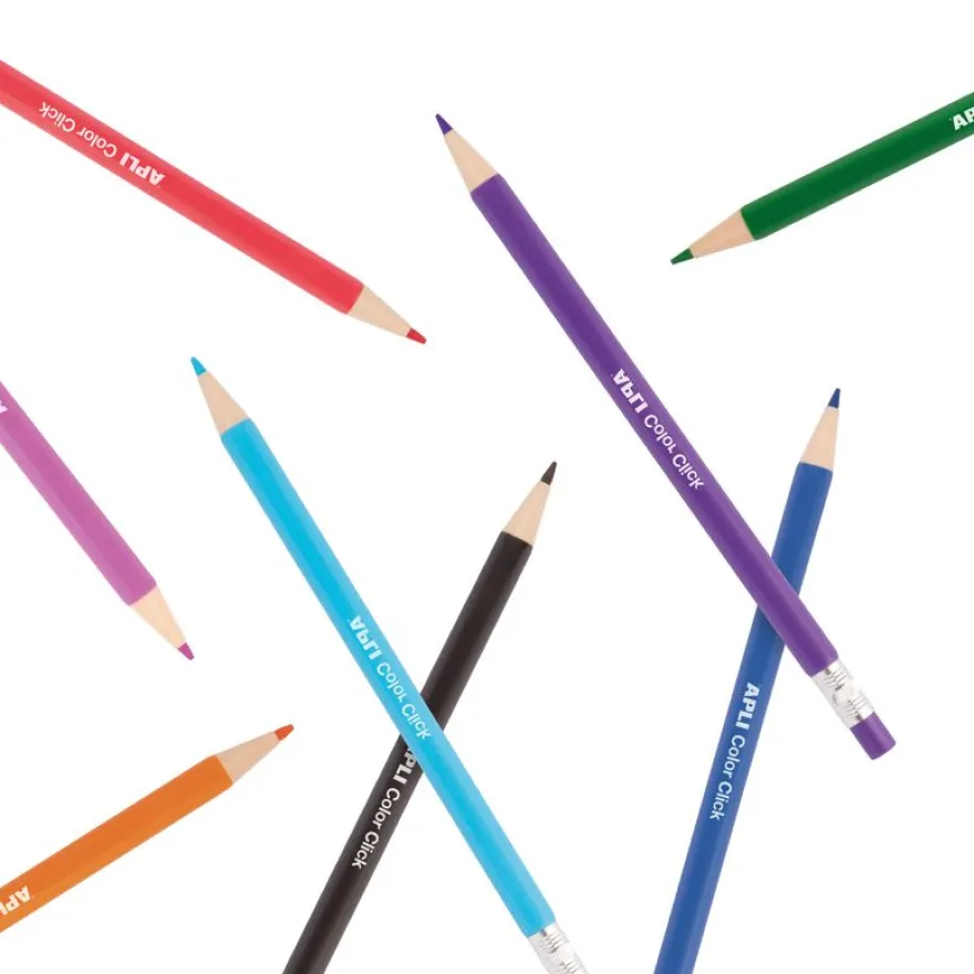 APLI Color Click - Étui de 12 porte-mines multicouleurs avec capuchons numérotés - taille-crayon et recharges.