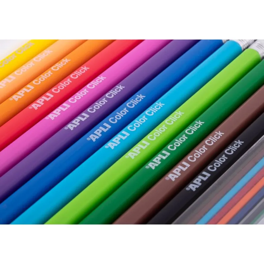 APLI Color Click - Étui de 12 porte-mines multicouleurs avec capuchons numérotés - taille-crayon et recharges.