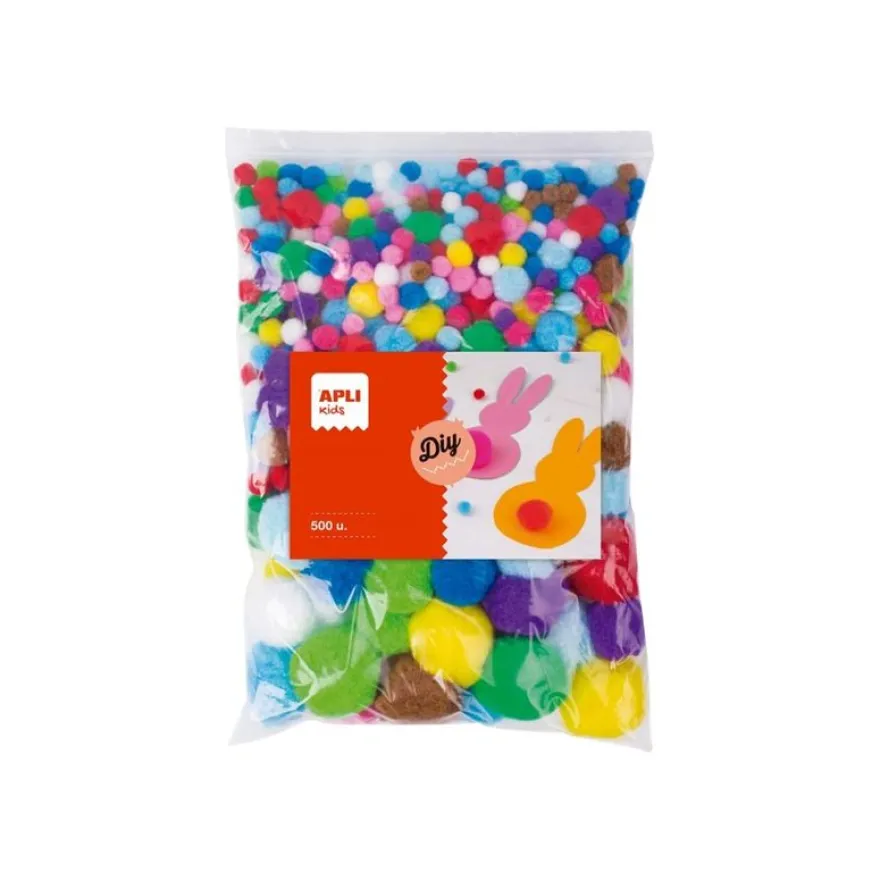 Apli Kids - 500 pompons - 500 pièces - tailles et couleurs variés