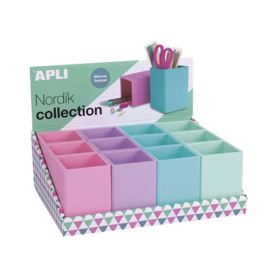 Apli Nordik Collection pot à crayons - 7 x 7 x 9.5 cm - silicone - bleu, violet, vert, rose