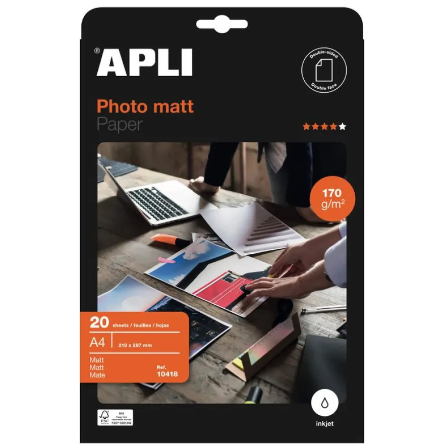 Apli Paper - Papier photo mat recto/verso - A4 - 170 g/m² - 20 feuilles