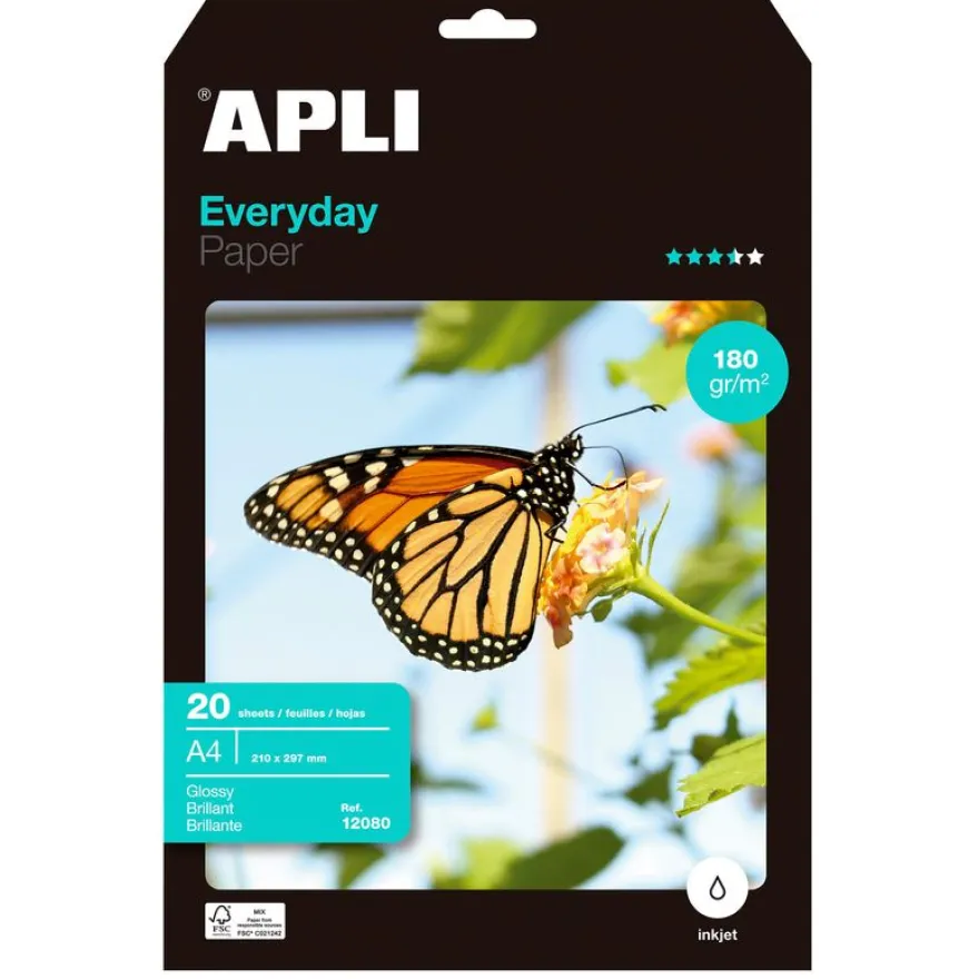 Apli Paper EVERYDAY - Papier photo brillant - A4 - 180 g/m² - 20 feuilles