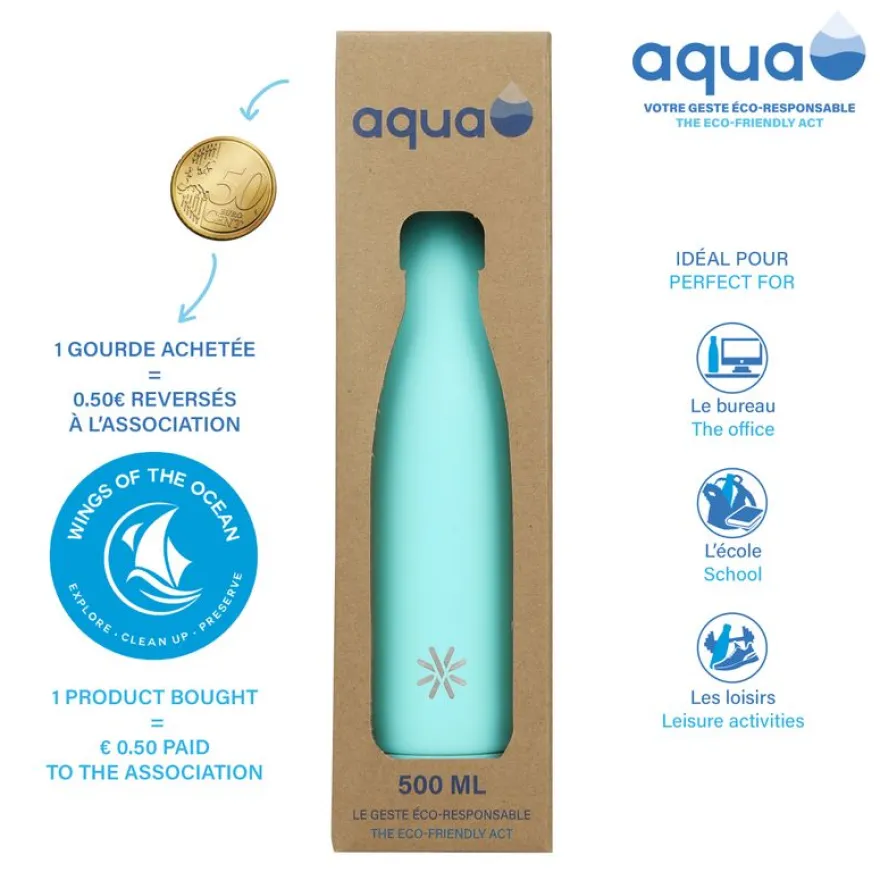 Aqua Pastel - Gourde Bouteille isotherme 500 ml - double paroi - disponible dans différentes couleurs - Viquel