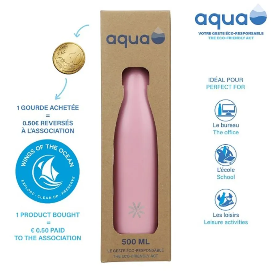 Aqua Pastel - Gourde Bouteille isotherme 500 ml - double paroi - disponible dans différentes couleurs - Viquel
