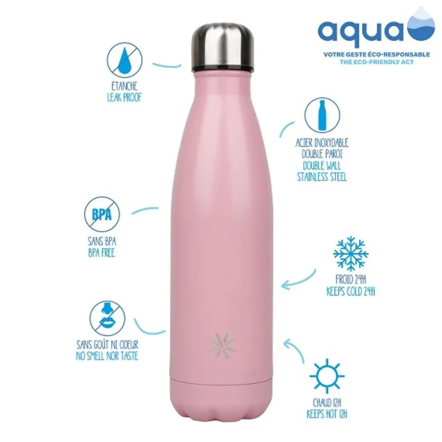 Aqua Pastel - Gourde Bouteille isotherme 500 ml - double paroi - disponible dans différentes couleurs - Viquel