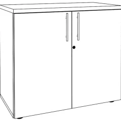 Armoire basse IRIS - H72 x L80 x P47 - 2 portes - Corps Blanc perle - Dessus et portes imitation Chêne clair