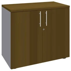 Armoire basse IRIS - H72 x L80 x P47 - 2 portes - Corps aluminium - Dessus et portes imitation noyer