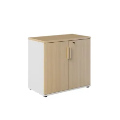 Armoire basse ITALIC - H75 x L80 x P45 - 2 portes - Corps blanc - Dessus et portes imitation Chêne