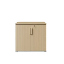 Armoire basse ITALIC - H75 x L80 x P45 - 2 portes - Corps blanc - Dessus et portes imitation Chêne