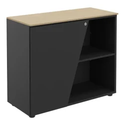 Armoire basse KHEOPS - porte à gauche - structure carbone - finition imitation chêne clair