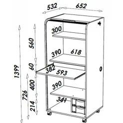 Armoire haute à rideaux ORGA - 2 tiroirs - H140 cm - Noir