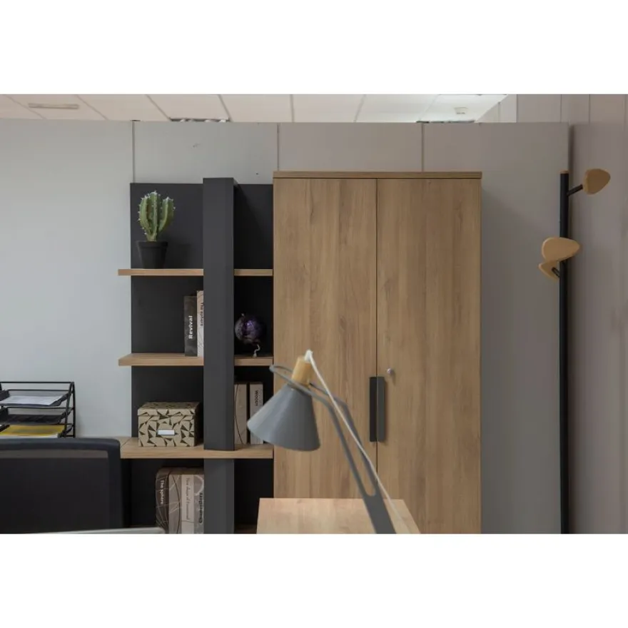 Armoire haute ARCADE - L81 x H184 x P45 - 2 portes - chêne/anthracite