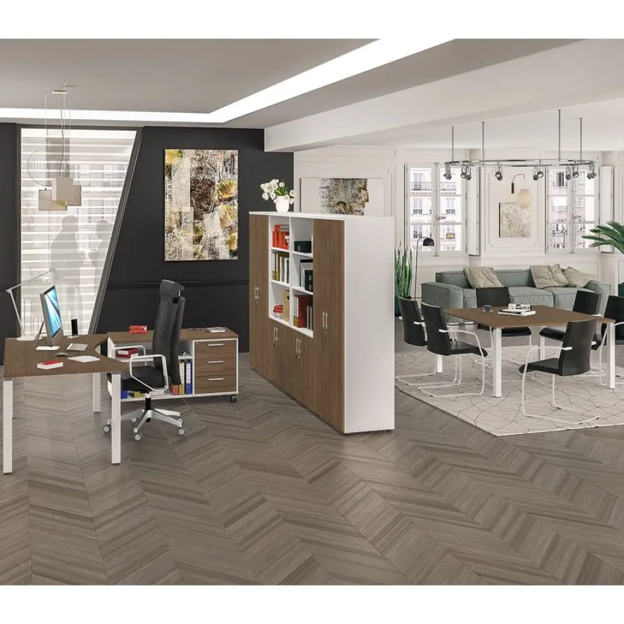 Armoire haute EXPRIM/LOFTER/LEVEL - H180 x L80 x P47 - 2 portes - Corps Anthracite - Dessus et portes imitation Chêne gris
