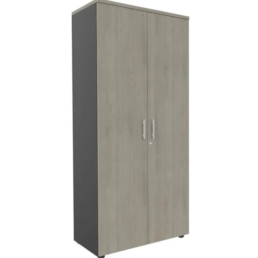 Armoire haute EXPRIM/LOFTER/LEVEL - H180 x L80 x P47 - 2 portes - Corps Anthracite - Dessus et portes imitation Chêne gris