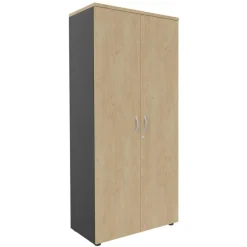 Armoire haute IDRA/DUAL - H180 x L80 x P47 - 2 portes - Corps anthracite - Portes et dessus imitation Chêne clair
