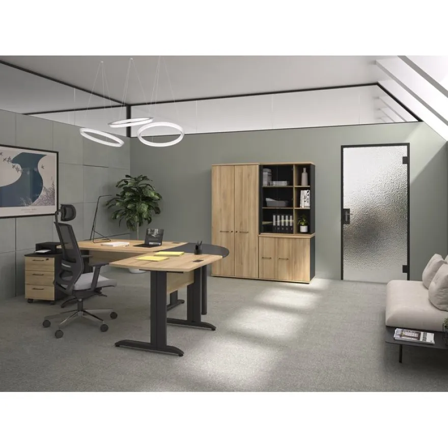 Armoire haute JAZZ+ - L80 x H183 x P48 - 2 portes - 4 étagères - chêne du bocage