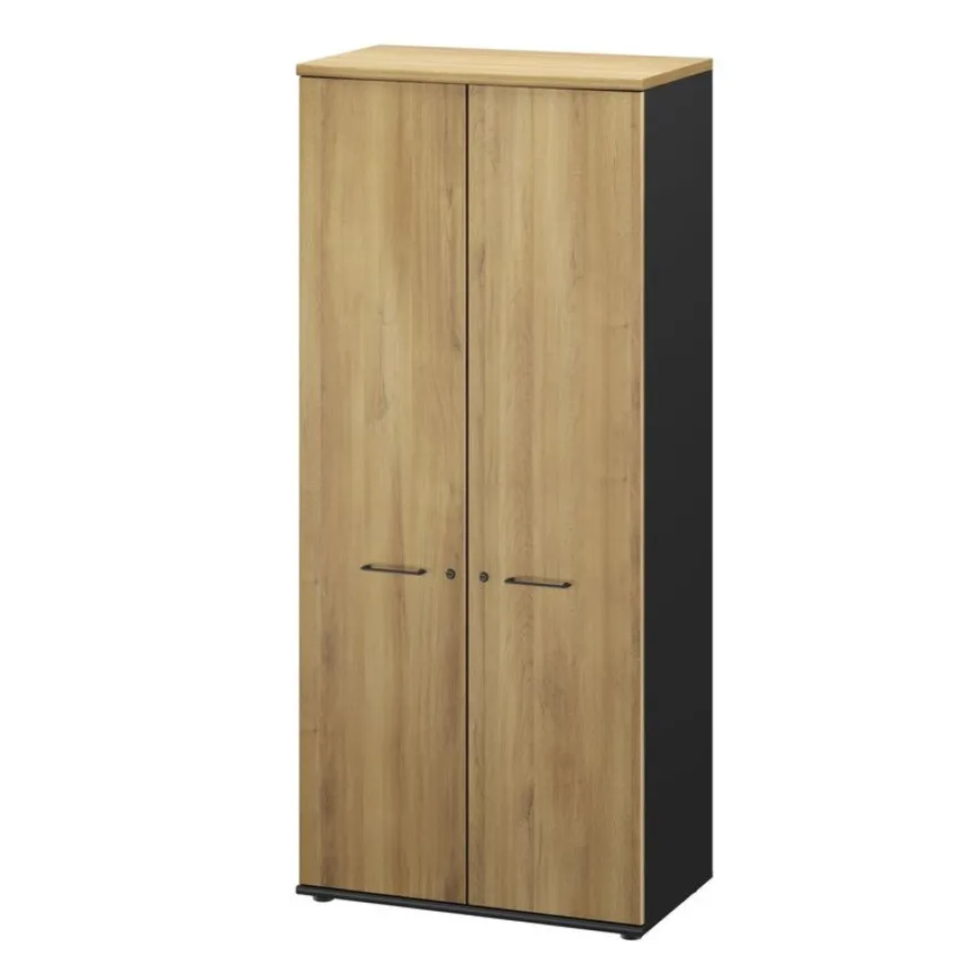 Armoire haute JAZZ+ - L80 x H183 x P48 - 2 portes - 4 étagères - chêne du bocage