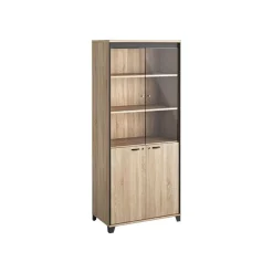 Armoire haute MAMBO - L80 x H187 x P46 - 2 portes vitrées, 2 portes pleines - Chêne Sonoma/noir