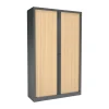 Armoire haute monobloc à rideaux ETIC - 198 x 120 x 43 cm - corps anthracite - rideaux chêne